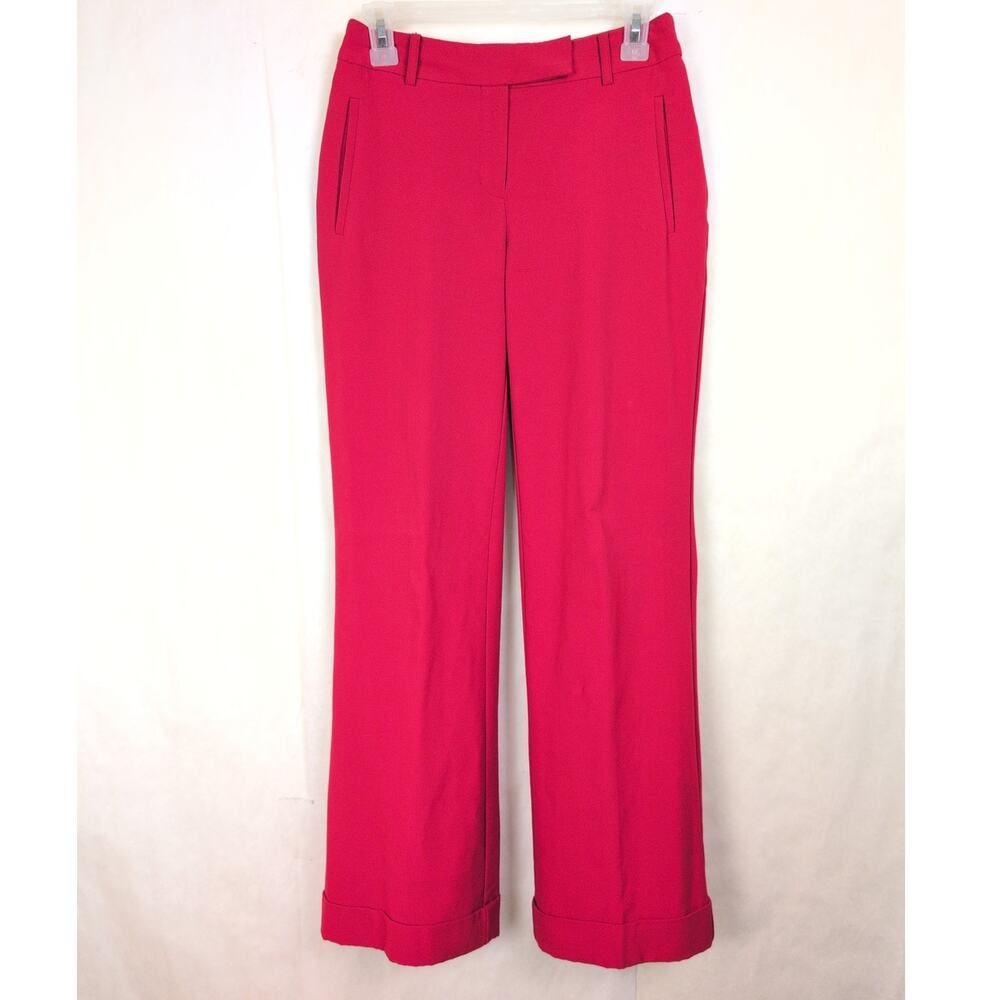 Moda International The Bridget Fit red wide leg cuffed trouser pants Sz 2 Retro
